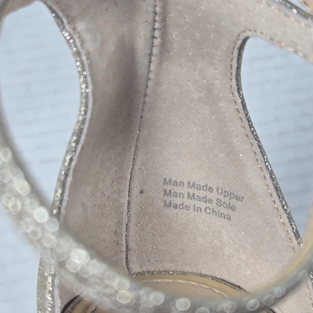 Jewel Badgley Mischka Giona Gold Jeweled Ankle Strap Block Heels Size 8 - Picture 11 of 15